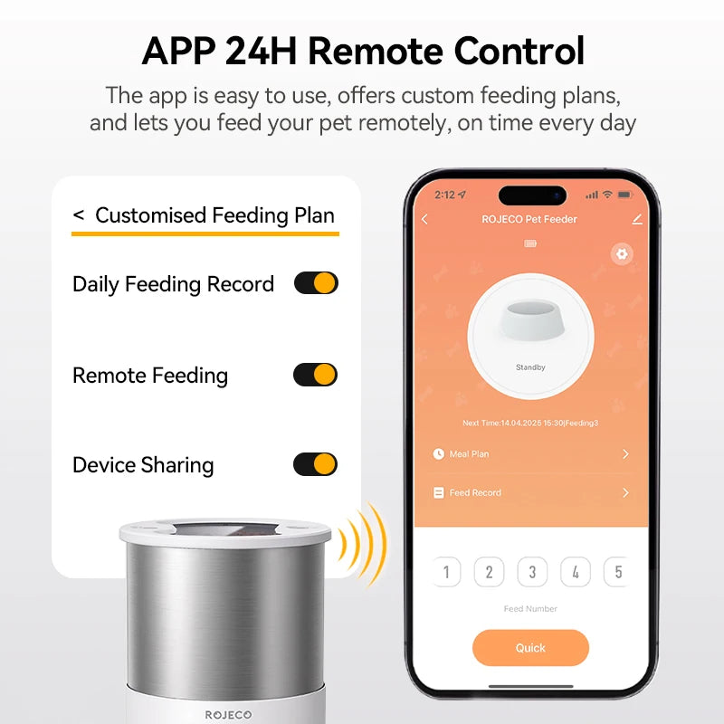 ROJECO Stainless Steel 4.5L Cats Feeder WiFi App Remote Control Voice Record Smart Cat Kibble Dispenser For Dog Pet Accessories