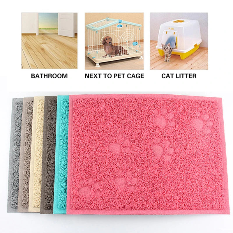 Pet Cat Litter Mat Portable Soft Paws Printed Pad Waterproof Non Slip Pad for House Floor Car Cleaning Supplies PVC Thicken Mat