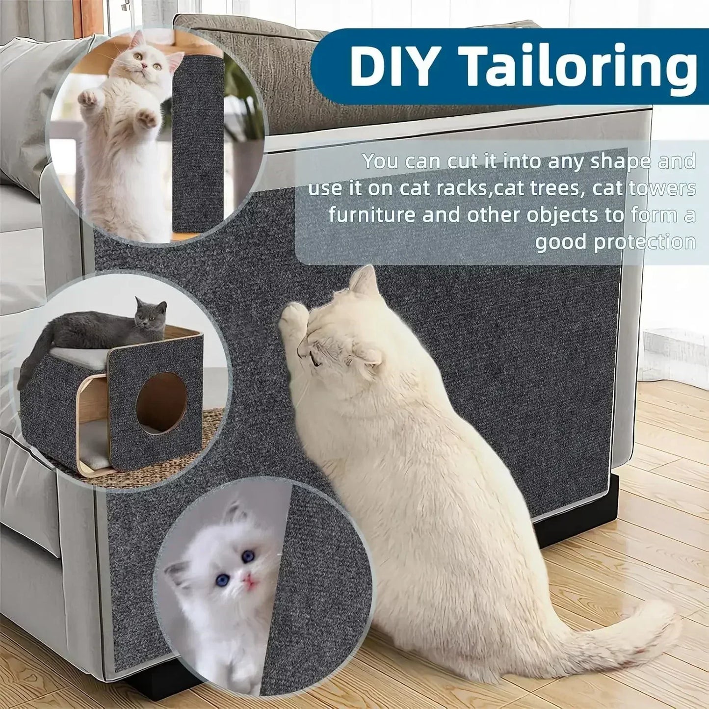 Trimmable DIY Cat Scratching Mat Self-Adhesive Anti Cat Scratch Carpet for Furniture Couch Corner Indoor Sofa Wall Protector