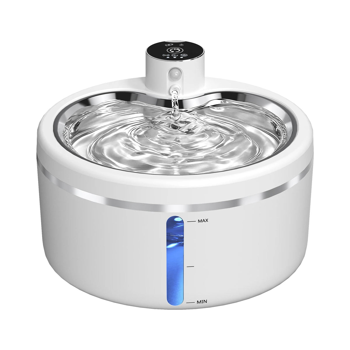 2.5L Cat Water Fountain Automatic Pet Water Purifier With Stainless Steel Tray, Smart Senor and 4000mAh Rechargeable Batteries