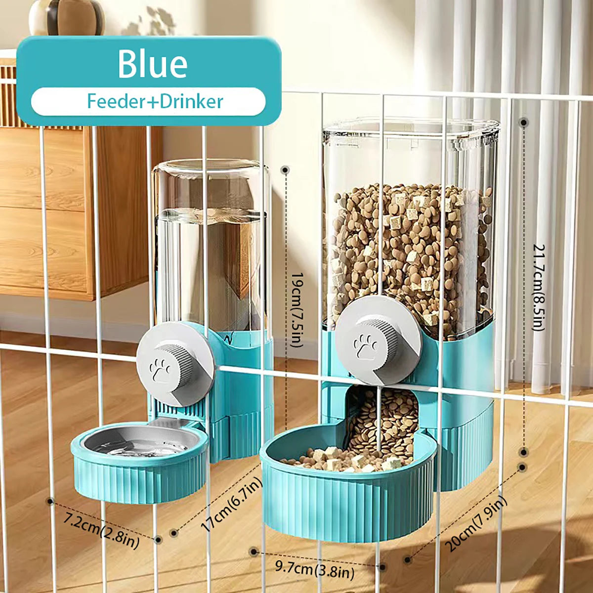 1.2L Automatic Pet Feeder Cage Hanging Bowl，Suitable for Small Puppy Cat Rabbit Food Container Dispenser Bowl