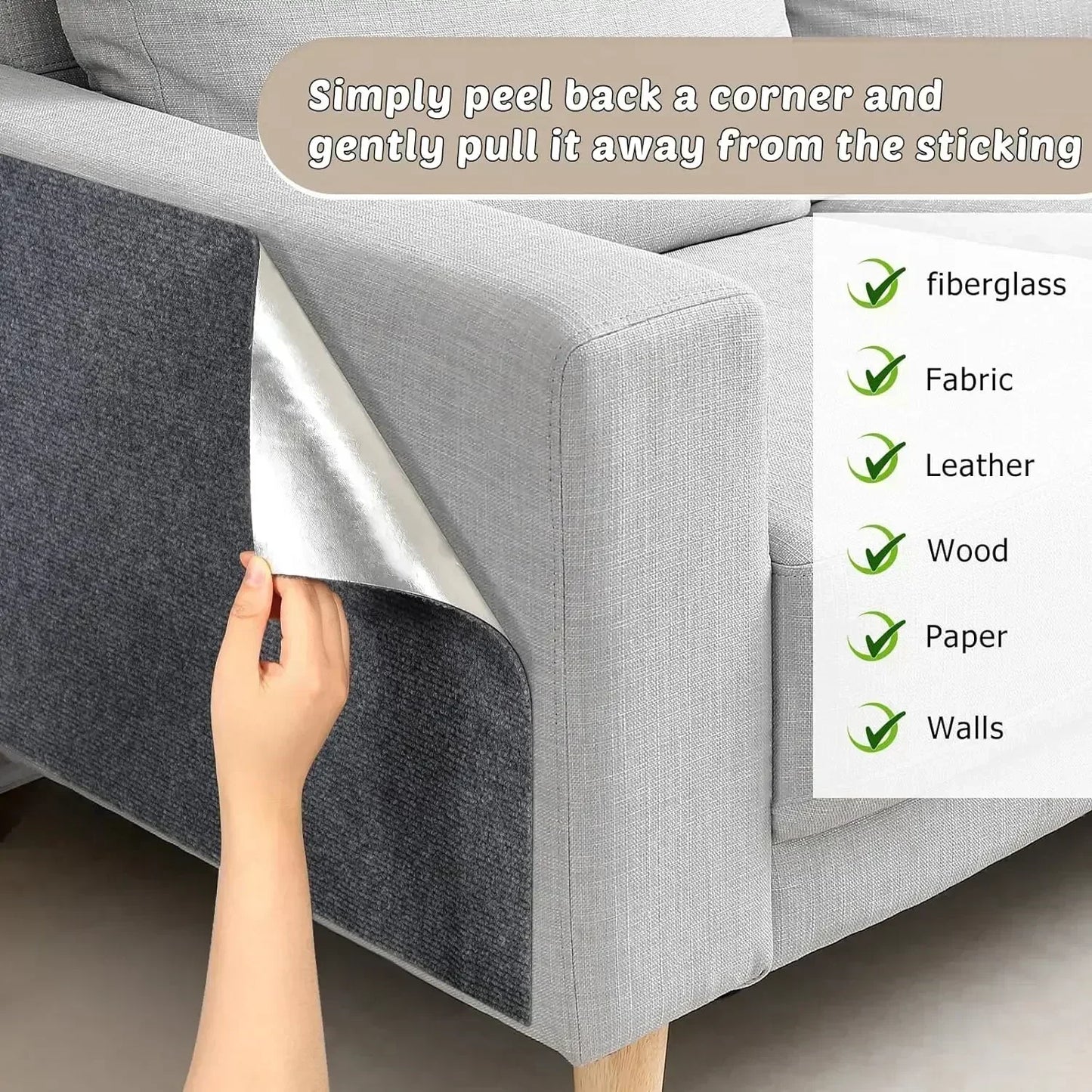 Trimmable DIY Cat Scratching Mat Self-Adhesive Anti Cat Scratch Carpet for Furniture Couch Corner Indoor Sofa Wall Protector
