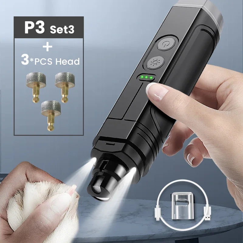 ROJECO P3 Pet Nail Grinder Electric Dog Nail Clippers With 2 LED Light Rechargeable Cat Claw Nail Grooming Trimmer Tools