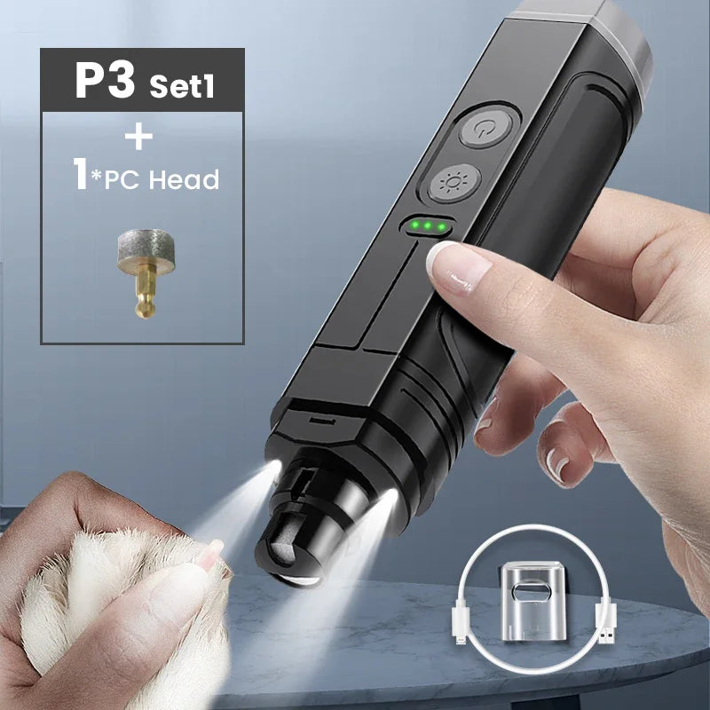ROJECO P3 Pet Nail Grinder Electric Dog Nail Clippers With 2 LED Light Rechargeable Cat Claw Nail Grooming Trimmer Tools