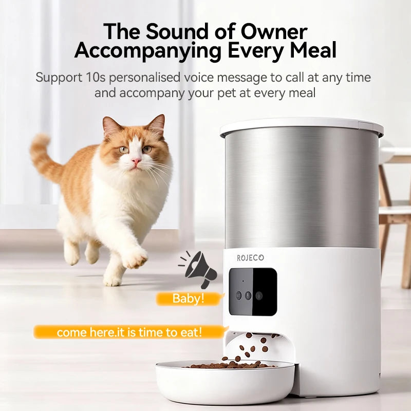 ROJECO Stainless Steel 4.5L Cats Feeder WiFi App Remote Control Voice Record Smart Cat Kibble Dispenser For Dog Pet Accessories