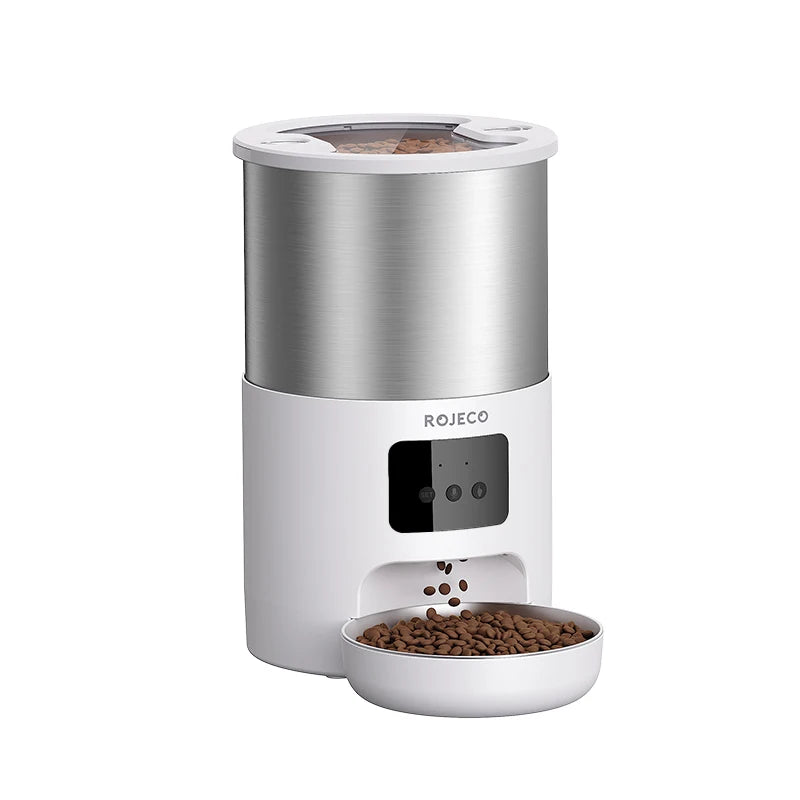 ROJECO Stainless Steel 4.5L Cats Feeder WiFi App Remote Control Voice Record Smart Cat Kibble Dispenser For Dog Pet Accessories