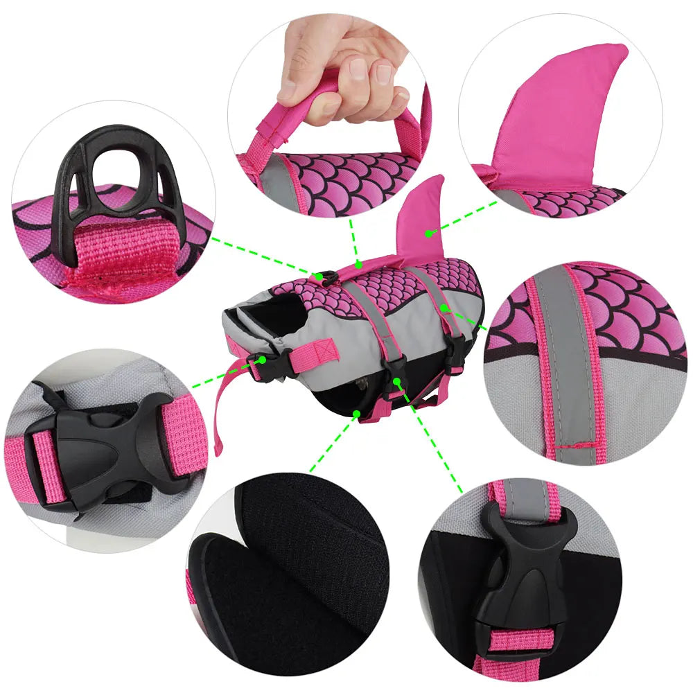 Swim Pet Dog Life Jacket Vest Clothes Life Vest Collar Harness Pet Swimming Summer Swimwear Scales Shark