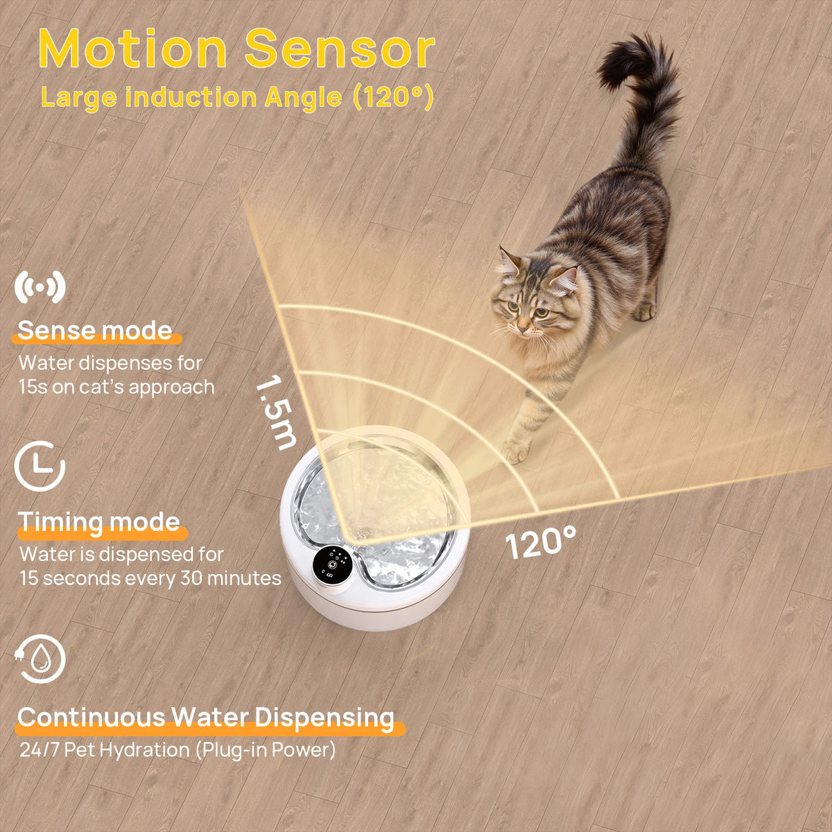 2.5L Cat Water Fountain Automatic Pet Water Purifier With Stainless Steel Tray, Smart Senor and 4000mAh Rechargeable Batteries
