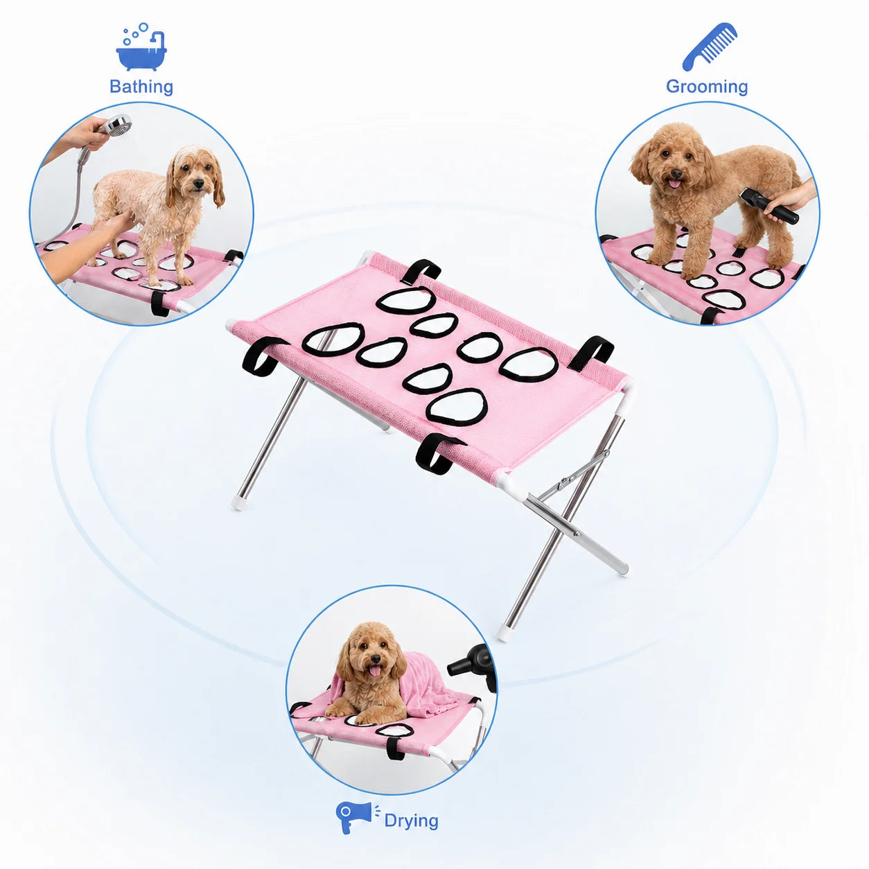 Portable Pet Grooming Bath Hammock Stand Adjustable Dog Cat Washing Restraint Mesh Support Rack Foldable Pet Bathing Drying Groo