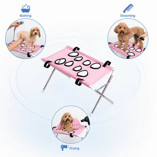 Portable Pet Grooming Bath Hammock Stand Adjustable Dog Cat Washing Restraint Mesh Support Rack Foldable Pet Bathing Drying Groo