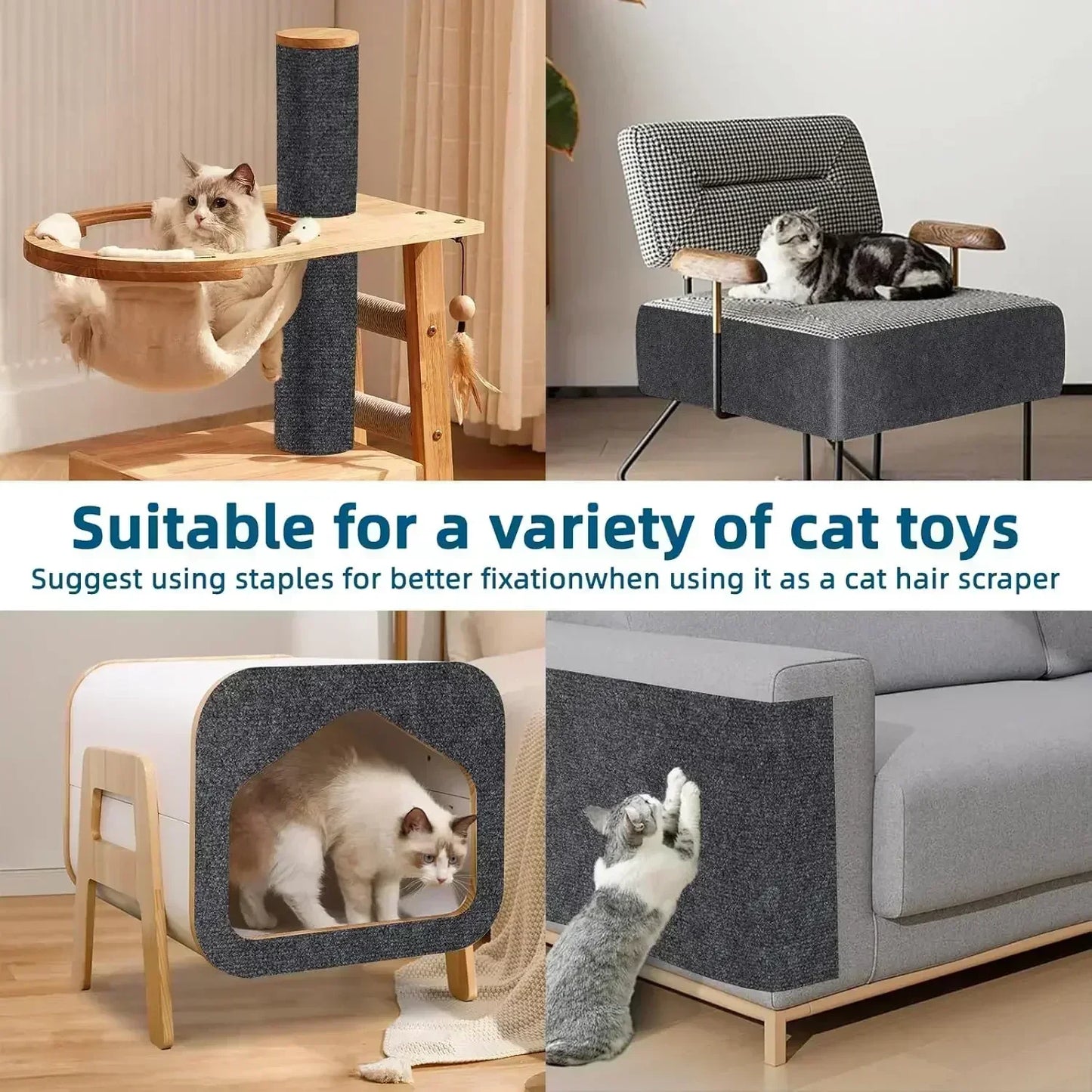 Trimmable DIY Cat Scratching Mat Self-Adhesive Anti Cat Scratch Carpet for Furniture Couch Corner Indoor Sofa Wall Protector